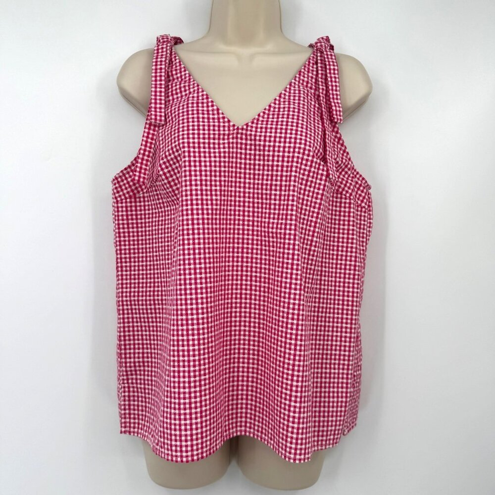 Dalia checkered tank top blouse shirt bow woman’s size medium pink white